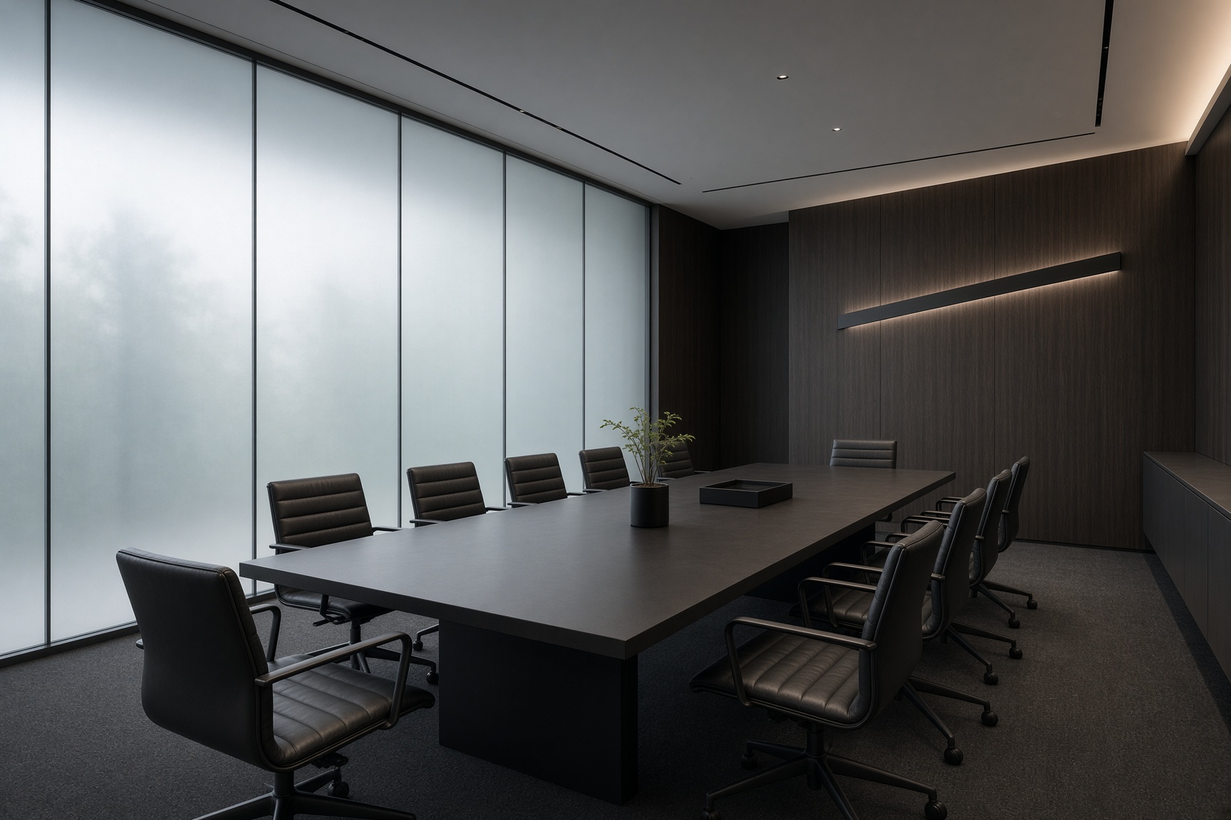 Empty boardroom in cool daylight